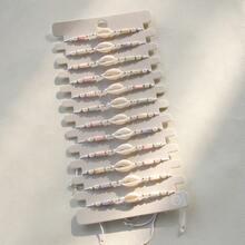 12pcs Bohemian Style Elegant Shell Beaded Adjustable Bracelets Set, Natural Shell, Women Holiday Party Gift