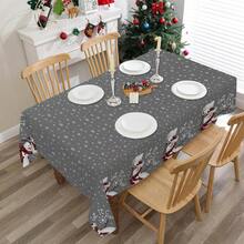 1pc Grey Snowman & Snowflake Decorative Christmas Tablecloth, Christmas Polyester Tablecloth, Suitable For Home, Dining Room And Restaurant, Tabletop Decor, Home Goods