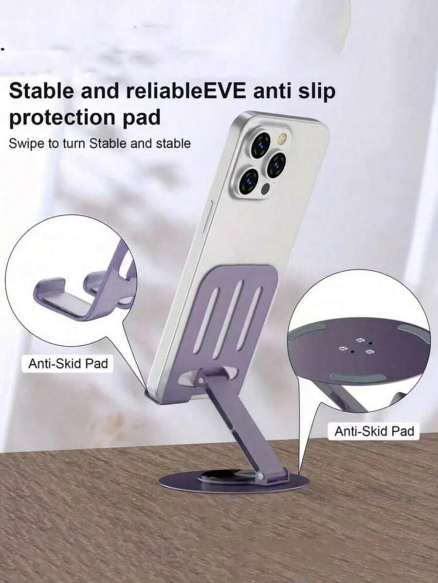 1pc 360 Degree Rotating Universal Metal Phone And Tablet Stand - Waterproof, Shock-Absorbing, Adjustable And Compact - Iron Structure, Smooth Rotation And Long-Lasting Use