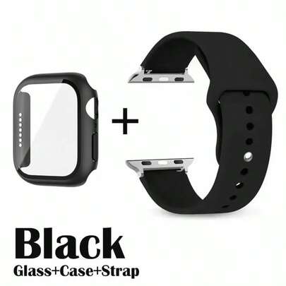 2 piezas Correas de reloj y estuche protector de reloj, marco de PC duro negro con protector de pantalla, estuche protector de reloj 2 en 1 resistente a golpes y anti-arañazos, compatible con correas deportivas de silicona suave para Ultra 3/2/1 Series, SE3, S11/S10/S9/S8/S7/S6/S5/S4/S3/S2/S1 Series, de moda para hombres y mujeres jóvenes