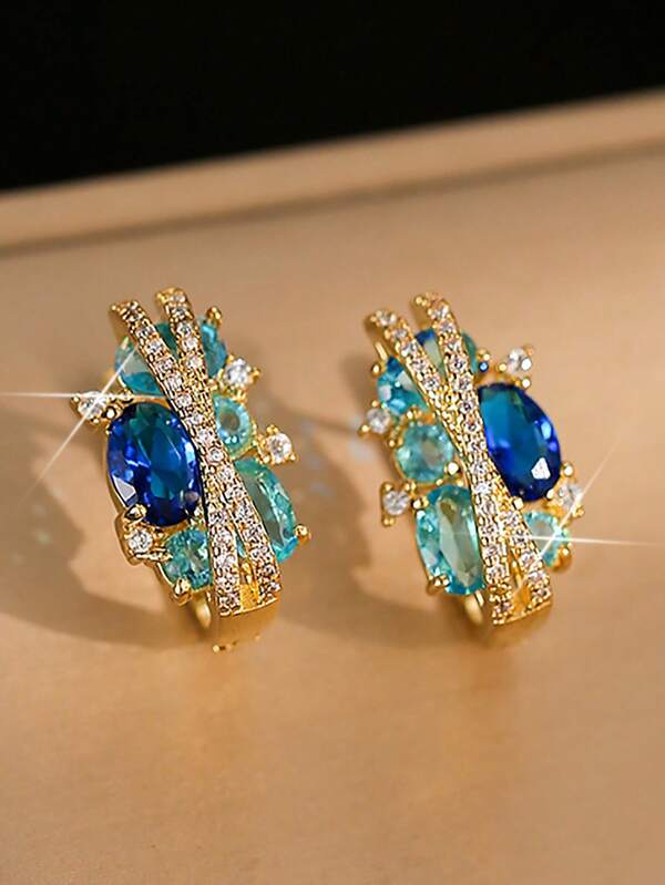 1 par de pendientes de aro de lujo con intersección geométrica en forma de X, regalo para mujer y niña, ideal para cumpleaños, San Valentín, banquetes, bailes de graduación y fiestas, con circonita cúbica de cobre