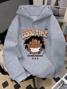 Ropa de niño preadolescente de moda callejera, sudadera con capucha holgada de manga larga con estampado de niño y letras, estilo de pintura interesante, sudadera con capucha de unicolor para niño, adecuada para uso diario, fiestas, escuela, asistir a festivales de música, vacaciones, ir y venir. Se puede regalar a familiares, novio, novia, amigos, ropa de invierno para niñas, sudadera esencial