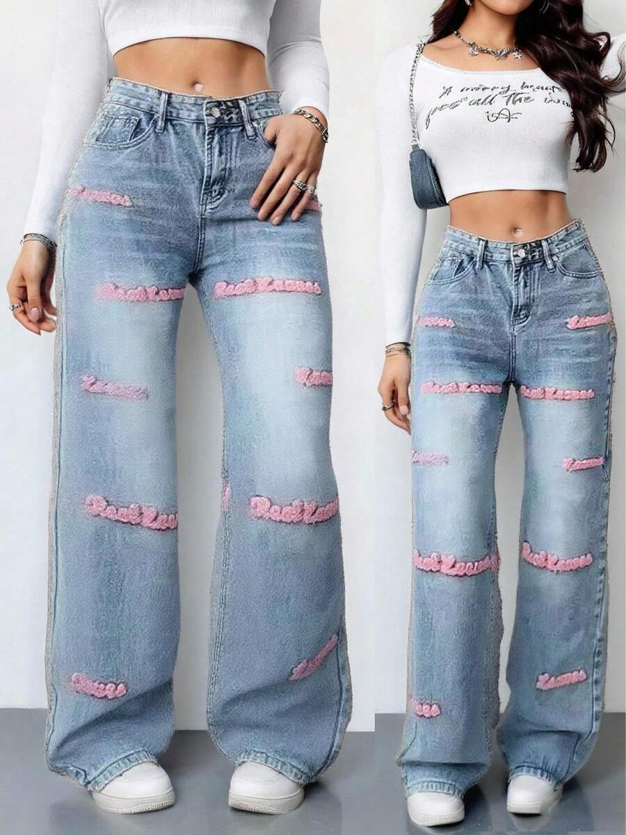 Pantalones vaqueros anchos sueltos y versátiles de mujer con diseño de bolsillos Pantalones De Mujer Mezclilla Anchos Vestir Flojos Casual Cargo De Algodón Acampando En Oferta Baggy Curvy Elegante