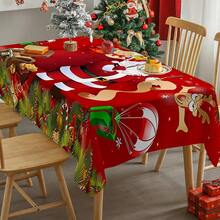 1/20pcs Christmas Theme Polyester Tablecloths, Stain-Resistant Waterproof Rectangular Tablecloths, Woven, Suitable For Picnic, Camping, Wedding, Birthday Party, Restaurant And Buffet - Vintage Home Decor - Multicolor - View 7