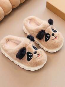 1 Pair Kids Plush Puppy Design Slippers, Soft Faux Fur Lining, Non-Slip Rubber Sole, Warm Indoor House Slippers For Toddlers And Children