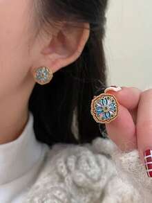 2pcs Bohemian Style Zinc Alloy Earrings, Suitable For Women, Wedding, Party, Holiday Gift, Party Outfit And Daily Wear