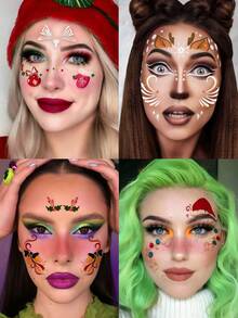 6 Blatt Weihnachts-Gesichtstattoos, Weihnachtsmann-Hut Aufkleber, Rentier-Gesichtstattoo, Hirsch-Gesichts-Make-up, wasserfeste Weihnachts-Make-up-Aufkleber für Festivalferien, Weihnachtsdekorationen