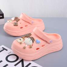 女士时尚镂空木屐，夏季医疗护理手术室包头穆勒鞋，新款装饰厚底一脚蹬沙滩拖鞋，防滑舒适凉鞋 - 粉色 - 查看 3