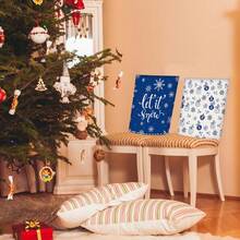 4 pièces Housses de chaise rondes joyeuses flocons de neige de Noël, en polyester, amovibles et lavables. Décorées de flocons de neige, "Joyeux Noël", de rennes et de motifs ronds sur le dossier de la chaise. Convient pour la salle à manger intérieure, les chaises de cuisine et la décoration de fête extérieure (style de Noël) - Bleu azur - Voir 4