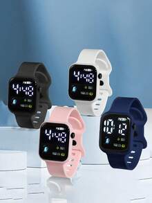 4pcs/Set Unisex Sports Couple Watches, Valentine's Day Gift, LED Digital Luminous Watches, Black/White/Pink/Blue Color Options, Suitable For Holiday Gifts, Valentine's Day Gifts, Gifts For Friends