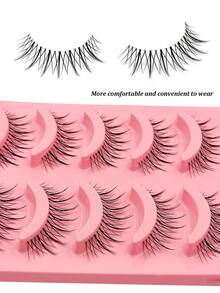 Asiteo 5 Pairs Manga Natural Look False Eyelashes Daily Strip Cross Clear Band Japanese Anime Cosplay Spiky Lashes Invisible Thin Band Cute Lash For Wedding Daily Work Eye Makeup - 黑色 - 查看 5