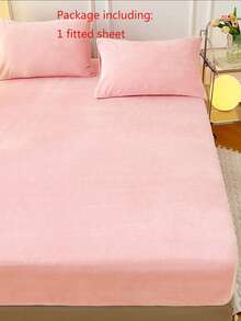 1pc Fitted Sheet, Bedding, Mattress Protector, Bed Cover, Comfortable Home Textile, Soft Mattress Pad, Solid Color Fitted Sheet, Deep Pocket Design, Fitted Sheet Only (No Pillowcase), Machine Washable, Bedding Gift, Suitable For Twin, Full, Queen, King Bed, Suitable For Autumn And Winter Decoration - Pink - View 7