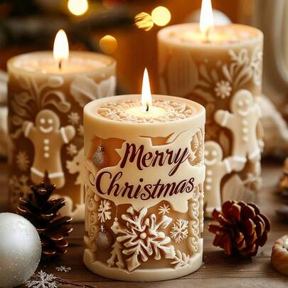 硅胶蜡烛模具 - 1个圣诞香薰圆柱形模具，带有节日图案，适用于蜡烛制作、石膏工艺品和装饰品、家居装饰、圣诞装饰、房间装饰、圣诞礼物