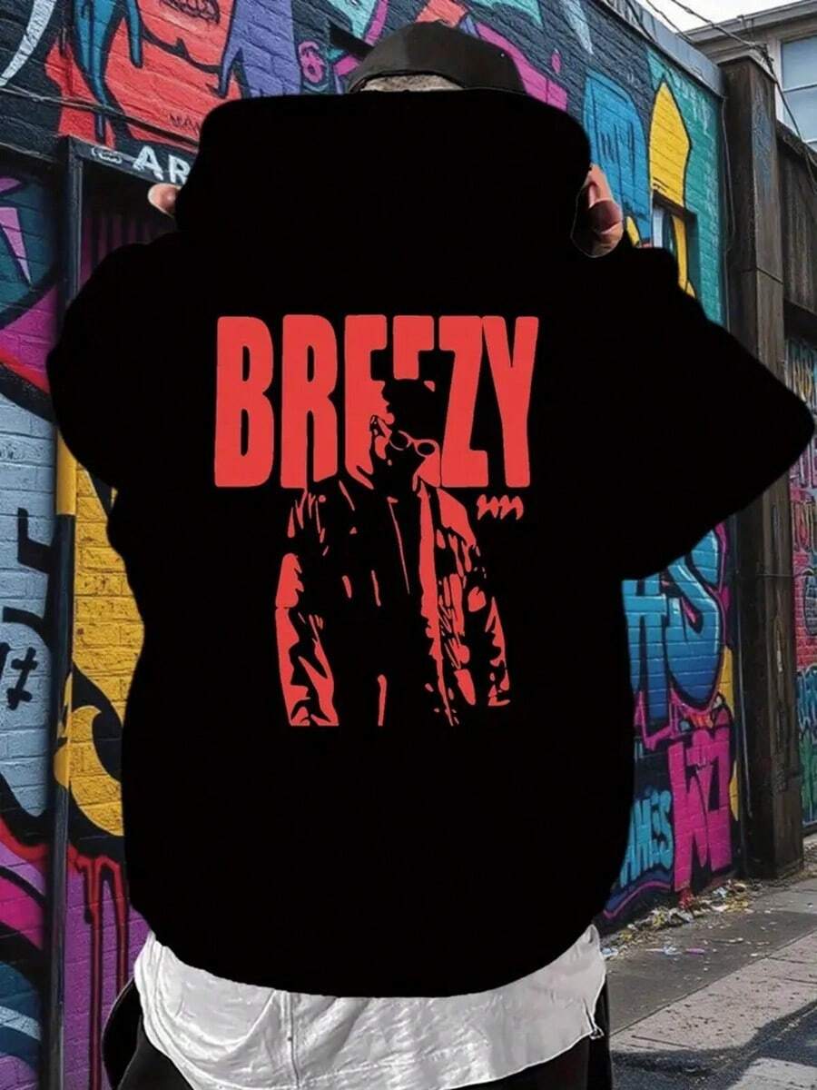 Brezzy Men'S Graphic Hoodie - Casual Y Black Pullover With Bold Red Letter Print,  Pocket & Adjustable Hood, Long Sleeve Hooded Sweatshirt For Fall-Winter, Sweater Hoodie,Fall Hoodies,Men's Fall Clothes,Street Wear,Halloween,Mens Hoodies,Y2k Clothes,Jesus Hoodie,Thanksgiving Day,Nightmare Before Christmas,Christmas - Black - View 1