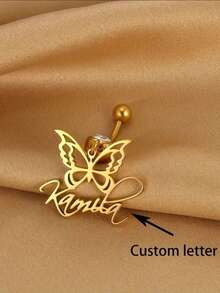 Customize 1 Piece Of Women's Butterfly Belly Button Nail, Sexy Personalized Letter Butterfly Belly Button Jewelry, Bohemian Beach Vacation Belly Button Ring Accessories Gift - Multicolor - View 1