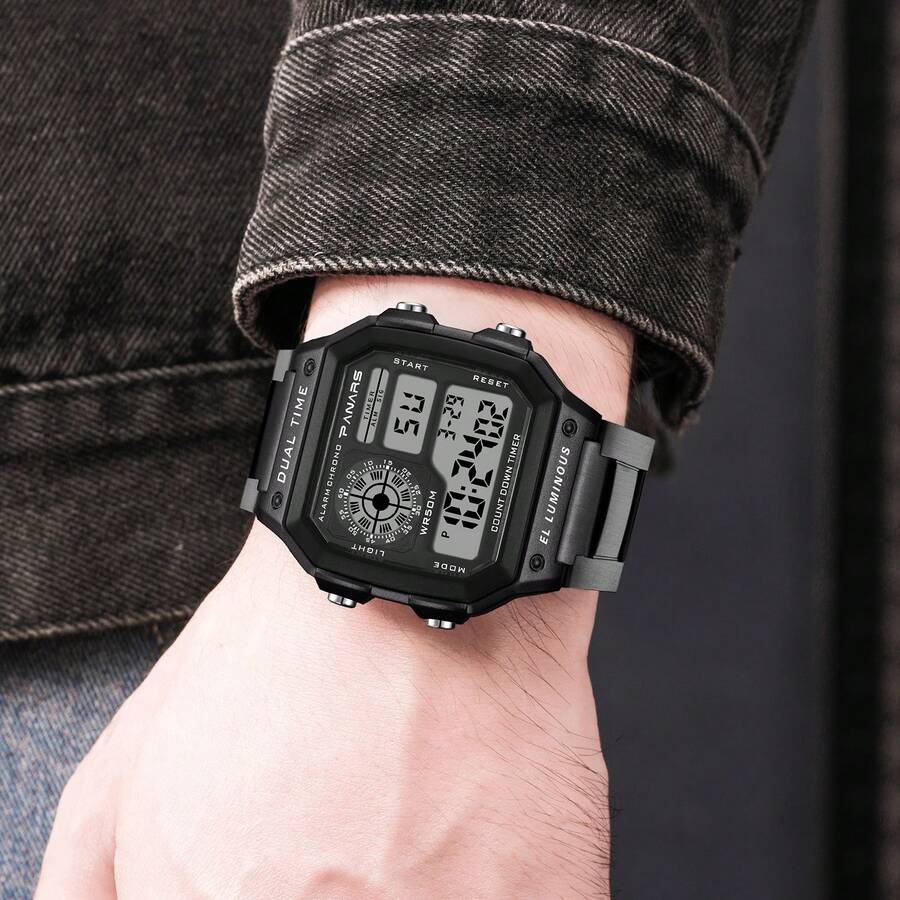 Men's Luxury Retro Alloy Watch LED Digital Sports Watch Waterproof Military Tactical Luminous Watch Backlight Wrist Watch - Black - View 1