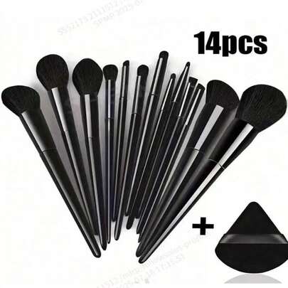 14-Piece Professional Makeup Brush Set With Nylon Bristles And ABS Handle | Includes Brush, Contouring Brush, Blending Brush, Eyeshadow Brush And Triangular Velvet Puff For All Skin Types. The Perfect Gift For Valentine's Day And Mother's Day