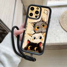 1 حلقة سوداء لرسغ اليد + 1 غطاء هاتف واقي كامل سميك مقاوم للصدمات والخدش بتصميم قطة صغيرة أنيقة باللون الأسود، خيار أنيق للهواة التقنيين، متوافق مع أجهزة أبل/إنفينكس/فيفو/أوبو - الأسود - مشاهدة 4