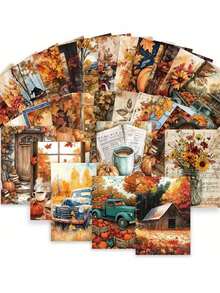 20pcs Autumn Fairy Tale Postcards, Harvest Season Greetings, Autumn Limited Edition, Warm Healing Pumpkin + Maple Leaves + Mushroom House, Comfortable Autumn Theme Booklet / Decoration / Greeting Card / Postcard, Thick Cardboard, Gift Series