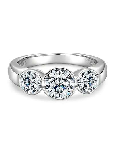 XUJIA 1 Stück 2,0 CTTW. Moissanit Verlobungsring für Frauen 925 Sterling Silber Drei-Stein Moissanit Ring 6,5mm & 5mm Rundschliff Moissanit Hochzeitsring Jahrestags-Geschenk Damen Braut Schmuck Geschenke