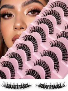 Rikuaild 10 Pairs Full Set False Eyelashes, Russian Style Strip Lashes, D Curl Transparent Band Lashes, Thick & Fluffy Natural Look Lashes, Volumizing Lashes, Travel Makeup Essential, Reusable, Thick & Voluminous Lash Makeup - 俄羅斯條狀假睫毛 - 查看 2