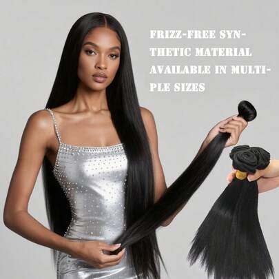 Extensiones de cabello sintético resistente al calor, rectas, para coser, en trama #1B opaco | 12-28 pulgadas | Trenzado a mano para peinados de mujer, hazlo tú mismo