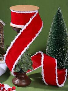 1卷圣诞天鹅绒装饰丝带，DIY圣诞花环装饰，用于包装鲜花礼品、蝴蝶结、DIY派对装饰、情人节装饰，适用于房间装饰、圣诞装饰、家居圣诞装饰、圣诞礼物、生日配饰、礼品包装用品、冬季圣诞装饰、家居圣诞礼物、圣诞装饰