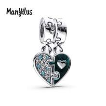 Manyilus Manyilus Original 1 Stück 925 Sterling Silber Anhänger Perle: Funkelnder Diamant Engelsflügel Anhänger, Mond und Planet Anhänger, Herz Puzzle Anhänger, Blauer Stern Charm Anhänger, Funkelnder Diamant Charm Vierblättriges Kleeblatt Perle, Vierblättriges Kleeblatt Hufeisen Liebe Anhänger, Funkelnder Blauer Fahrrad Perle