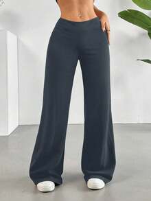 Casual Versatile Solid Color Wide Leg Pants Spring - Dark Grey - View 4