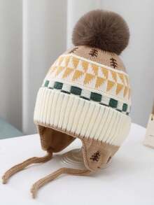 儿童保暖帽，秋冬季针织厚款带护耳帽，适合男孩和女孩 - 1PC - 查看 4