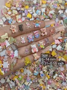 50个可爱蝴蝶结小熊美甲饰品 - 3D树脂卡通美甲装饰，带可爱丝带设计，DIY美甲配件，适用于按压式美甲，甜美动物美甲装饰用品 - 彩色 - 查看 7