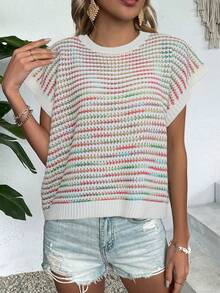 ملابس علوية أنيقة للنساء، ملابس علوية محبوكة عصرية، ملابس علوية صيفية/ربيعية كاجوال، ملابس علوية محبوكة بياقة مستديرة بدون أكمام مخططة باللونين، ملابس علوية ملابس علوية فضفاضة عادية، ملابس علوية خزامى للسيدات، ملابس علوية عطلة شاطئية عيد الحب، ملابس علوية نسائية، ملابس علوية عودة إلى المدرسة في الخريف، ملابس خريفية/شتوية، مناسبة لعيد الميلاد وعيد الشكر والعام الجديد - متعدد الألوان - مشاهدة 6