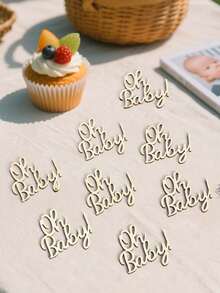 15/30 "Oh, Baby!" Wooden Cupcake Toppers, Wooden Baby Shower Decorations, Wooden Baby Shower Cake Toppers, Baby Photo Props, Wedding Birthday Party Decorations, Unisex, Suitable For Boys/Girls, Bohemian Style, Rustic Style, Gender Reveal Cake Toppers. Can Also Be Used For Confetti, Baby Showers, Holiday Decorations, Baby Party Supplies, Party Props, Party Decorations, Baby Shower Decorations, Birthday Parties. - Multicolor - View 6