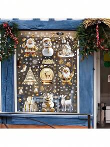 9pcs/Set Platinum Christmas Anti-Static Window Decals, Mall Storefront Glass Decor, Bathroom - Multicolor - View 9
