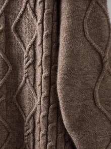 1pc Solid Color Knitted Ribbed Pocket Cable Knit Button Decor Plus Size Women Casual Dress, Autumn/Winter - Camel - View 2