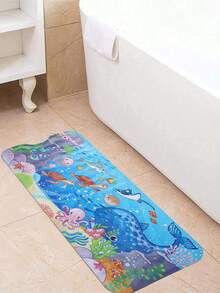 1 件蓝色 Halobios 防滑浴缸垫，卡通图案，带吸盘和排水孔，超大尺寸 100*40 厘米，适用于浴缸和淋浴房，可机洗，婴儿洗浴用品