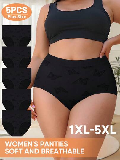 5pcs/Pack Plus Size Women's Printed Hipster Briefs, Sexy Soft & Breathable Panties