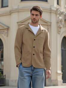 Mens Suit Blazer Slim Fit Solid Lapel Neck Long Sleeve Button-Up Sports Coat Casual Fall Jackets