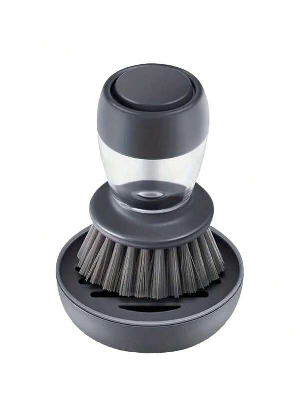 1pc Multifunctional Pot And Dish Cleaning Brush With Soap Dispenser And Stand - Durable Plastic Scrub Brush For Kitchen Sink, Pans, Saucepans - Uncharged Manual Operation Dishwashing Tool