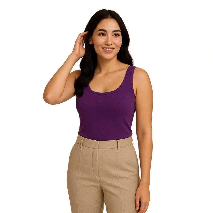 Women's Slim Visco Lycra Tank Top From S To XL Basic And Casual Spring And Summer Fashion 3020.C2 - Màu tím - Xem 1