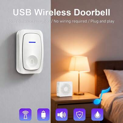 Wireless Doorbell Home Intelligent Welcome Doorbell USB Plug Smart Welcome Door Bell Three-Speed Volume 38 Songs Easy To Install No Wiring Required Can Be Used Without Connecting To WiFi