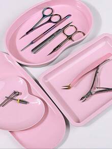 一套不锈钢消毒托盘，包括肾形托盘、方形托盘、心形托盘、椭圆形托盘，耐热美容美甲工具，便携式美甲沙龙消毒托盘 - 粉色 - 查看 4