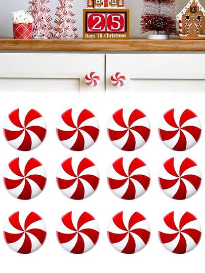 24/12 piezas Cubiertas para perillas de gabinetes navideños, protectores decorativos navideños para perillas, adornos de bastón de caramelo navideño, para cajones de cocina, armarios, tocador, manijas de cajones, Navidad 2025