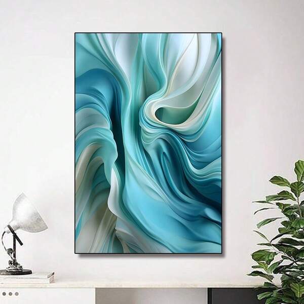لوحة جدارية فنية مطبوعة على قماش بتصميم تجريدي باللونين الفيروزي والأبيض، طباعة عالية الجودة، إطار اختياري، مناسبة لتعليق اللوحات في غرف المعيشة والنوم والحمامات والمطابخ والمكاتب والمقاهي، ديكور المنزل وممرات الغرف، قطع فنية، هدايا مثالية للأصدقاء