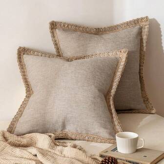 1 pieza (Funda de almohada no incluida) Funda de almohada con borde de cuerda con aspecto de lino, estilo de granja, adecuada para sala de estar, dormitorio, comedor, patio, decoración de bodas, uso doméstico, para todas las estaciones