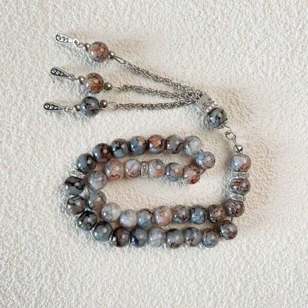 1 pieza Pulsera de cuentas de vidrio con diseño, adecuada para uso diario de hombres, 33 piezas