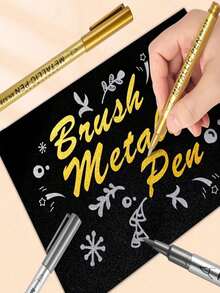 Marcadores dorados y plateados - a prueba de agua, aptos para manualidades DIY, adecuados para papel negro, vidrio, pintura de rocas, calabazas de Halloween, elaboración de tarjetas, álbumes de recortes, Navidad, arte de resina y suministros de oficina, bolígrafo multifuncional de punta blanda fluorescente, bolígrafo de pintura, bolígrafo de metal, de alto brillo y alta belleza