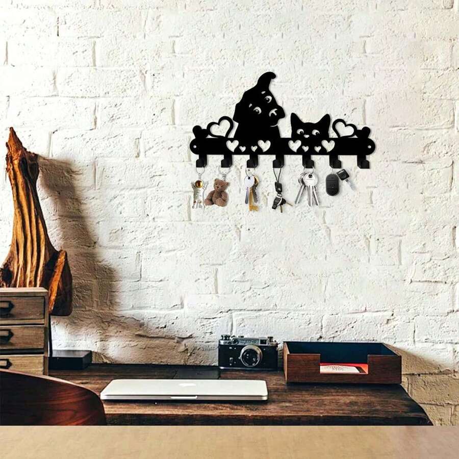 Perchero de metal con 7 ganchos para gatos y perros, llavero decorativo de pared para entrada, puerta principal, pasillo y cocina.