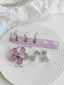 Set de decoración de arte de uñas 3D: 1 pieza de base hueca de acrílico + 5 piezas de puntas de uñas de color gelatina, con cristales de resina, cuentas, strass, efecto láser holográfico estilo coreano vintage, base de madera, 10 puntas de uñas doradas, gran regalo para niñas y mujeres