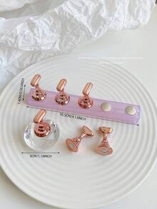 Set de decoración de arte de uñas 3D: 1 pieza de base hueca de acrílico + 5 piezas de puntas de uñas de color gelatina, con cristales de resina, cuentas, strass, efecto láser holográfico estilo coreano vintage, base de madera, 10 puntas de uñas doradas, gran regalo para niñas y mujeres